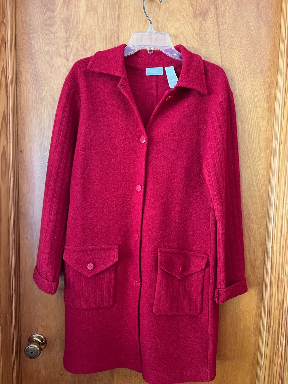 Liz Claiborne size medium 100% merino wool long red sweater coat